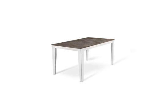 Ausziehbarer Tisch aus grauem Metall und weißem Beton, 80 cm x 130–290 cm, H. 76 cm