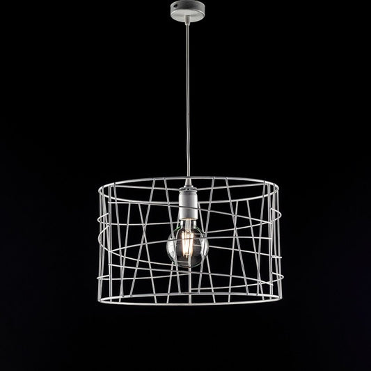 Industrieller Hängeleuchter aus weiß-silbernem Eisen, einflammig, 41 x 29 cm