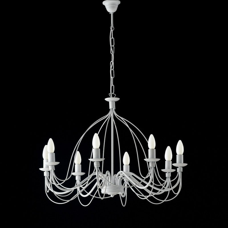 Weißer Shabby-Kronleuchter aus Eisen mit acht Lichtern, 75 x 49 cm