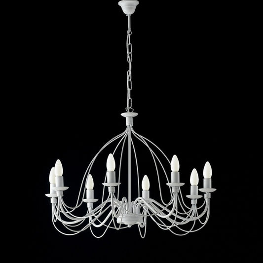 Weißer Shabby-Kronleuchter aus Eisen mit acht Lichtern, 75 x 49 cm