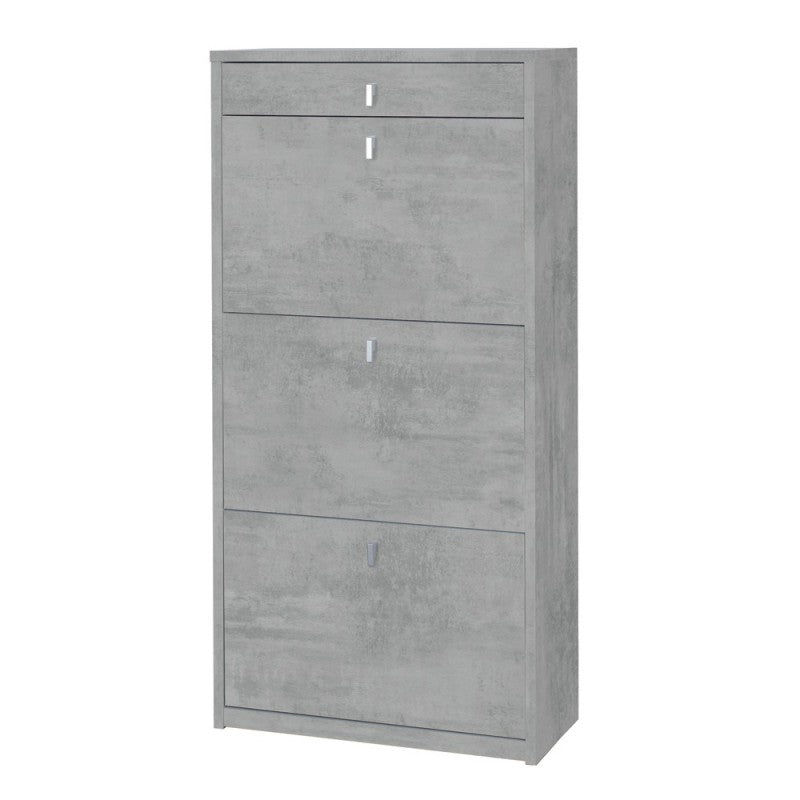 Schlankes, platzsparendes Schuhregal mit drei Türen und einer Schublade aus Beton Cemento, 63 x 29 x 127 cm