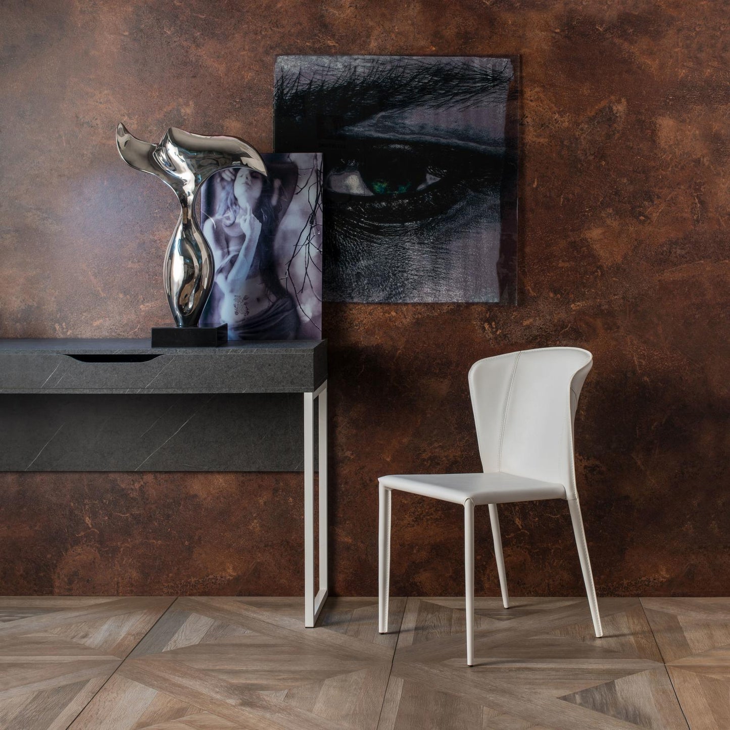 4x Stuhl aus Kunstleder und weißem Sitz 49x56x82h cm