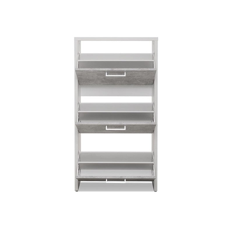 Schuhregal mit 3 Klappen, Struktur aus Weiß und Beton, 61x25xh.115 cm