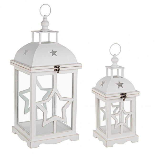 2x Set2 Lantern Isa Wood White C.