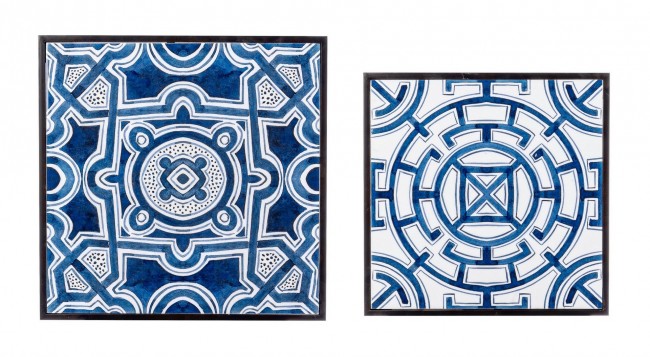 Set mit 2 Couchtischen NEAPOLIS aus Stahl mit MDF-Platte, verziert mit Aufdruck, 55 x 47 cm