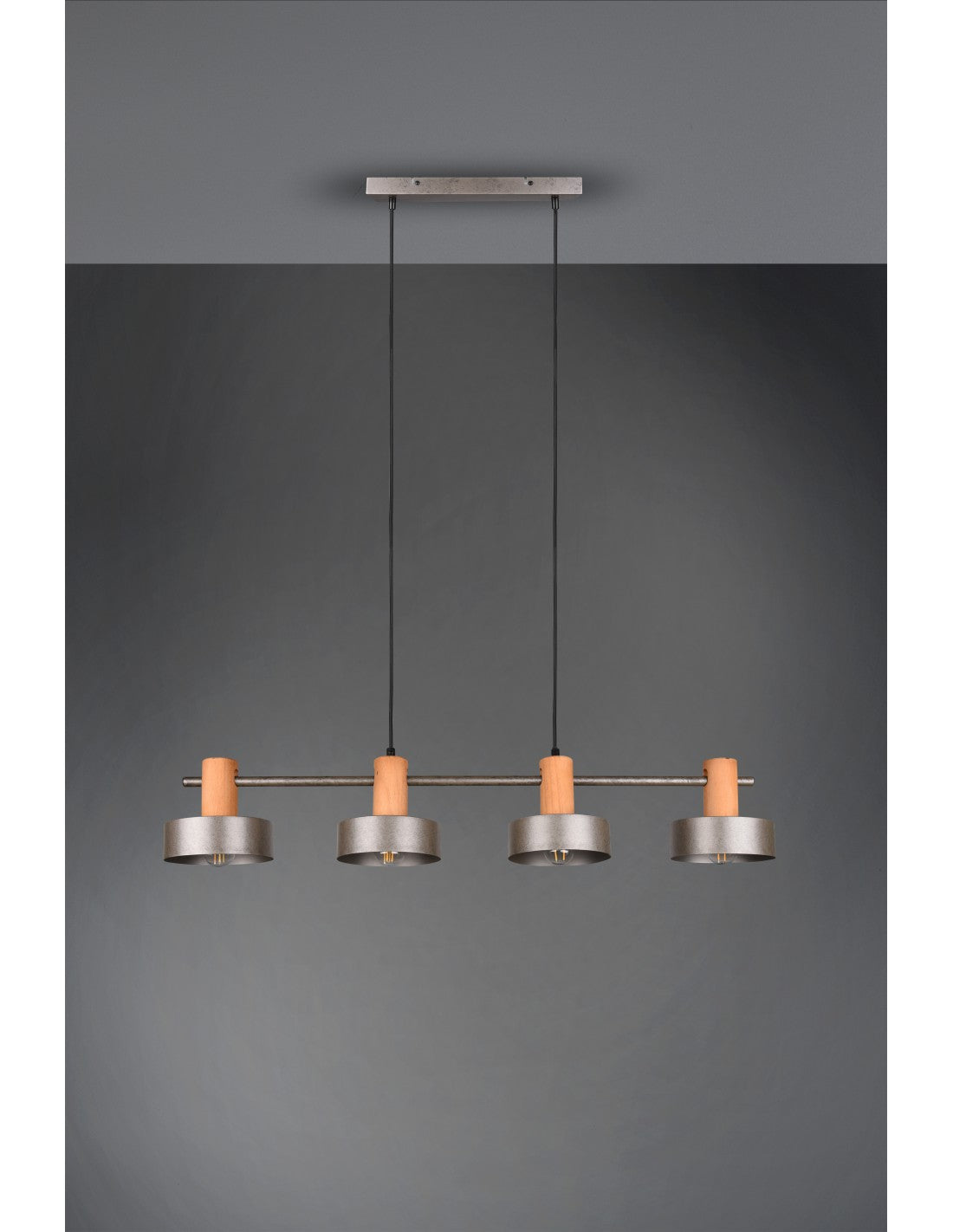 Gaya Pendelleuchte 4xE14 Antik-Nickel und Holz L90 cm Trio-Beleuchtung