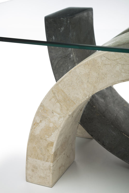 Transparent-beige-grauer Couchtisch 70 cm x 120 cm H. 41 cm