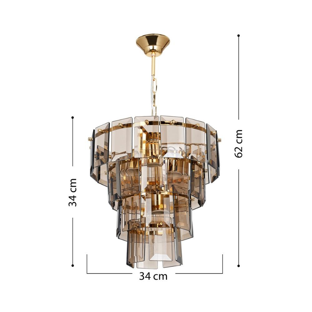 Deckenleuchte mit 4 Lichtern Falez MDL3829 aus Rauch- und Goldglas
