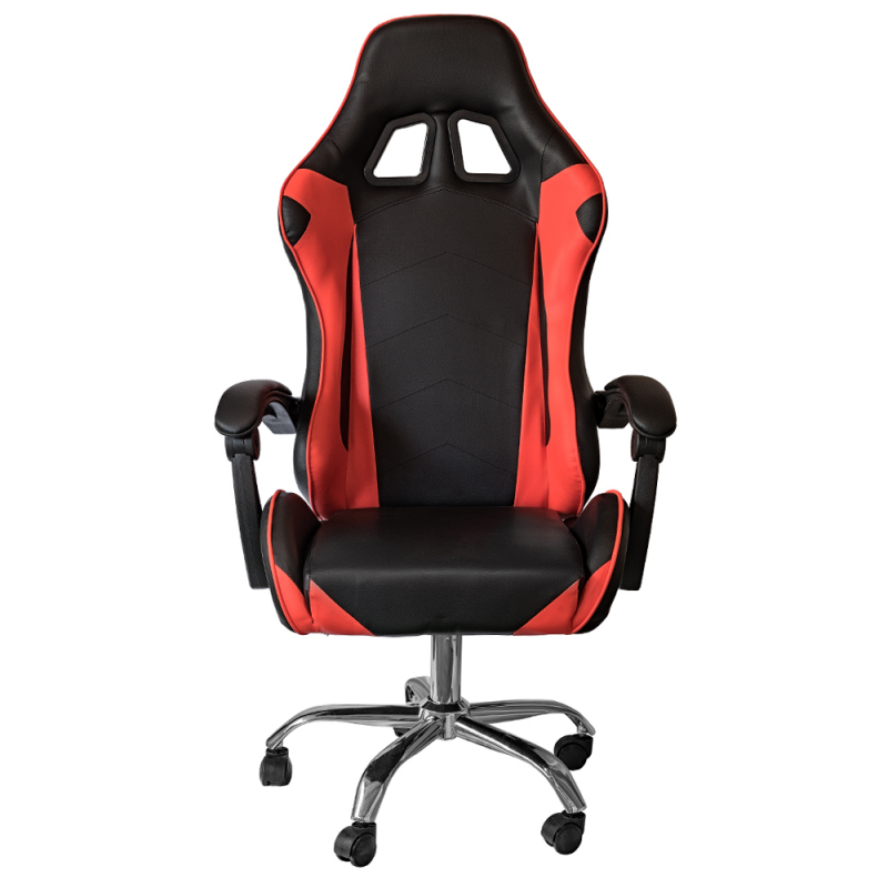 Liegender Büro-Gaming-Stuhl aus Öko-Leder, Rot und Schwarz, 64 x 53 x H 123–133 cm