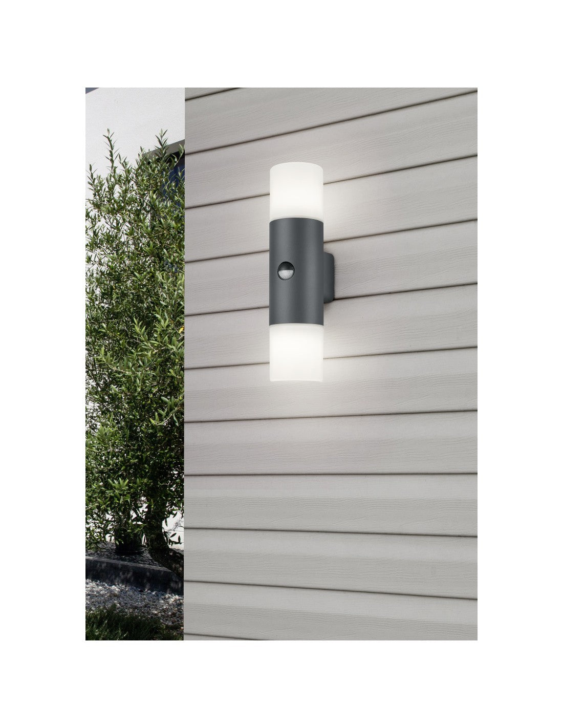 Hoosic Wandleuchte Double Emission 2xE27 Anthrazit mit Bewegungssensor H33 cm IP44 Trio Lighting