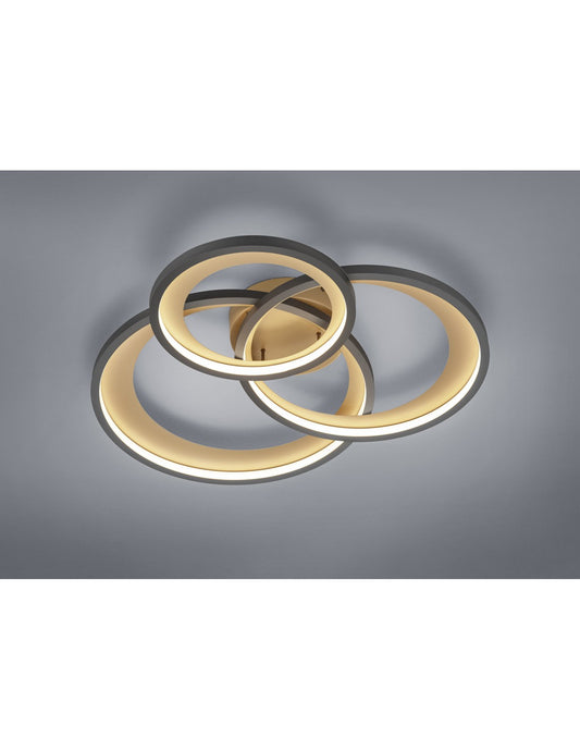 Granada Deckenleuchte, 3 Ringe, schwarze LED, 36 W, dimmbar, Trio-Beleuchtung
