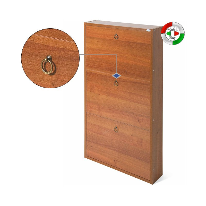 Schlankes antikes Schuhregal aus Walnussholz aus Melaminholz, 3 Klappen, 108 x 65 x 15 cm