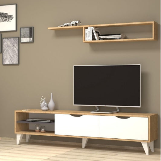 TV-Ständer für Wohnzimmer, weiße Eiche, VOLGE, 180 x 35 x 47 cm