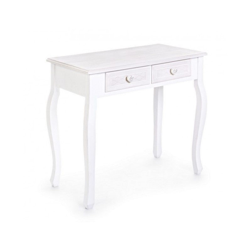 Charlene weißer klassischer Konsolentisch aus Holz mit 2 Schubladen