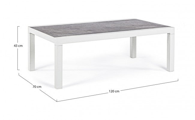 KLEDI LUNAR Couchtisch für den Außenbereich aus weißem Aluminium, 120 x 70 x 43 cm