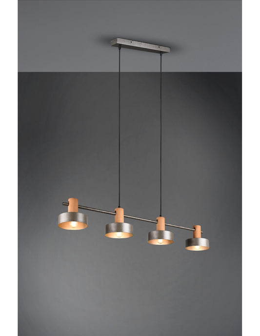 Gaya Pendelleuchte 4xE14 Antik-Nickel und Holz L90 cm Trio-Beleuchtung