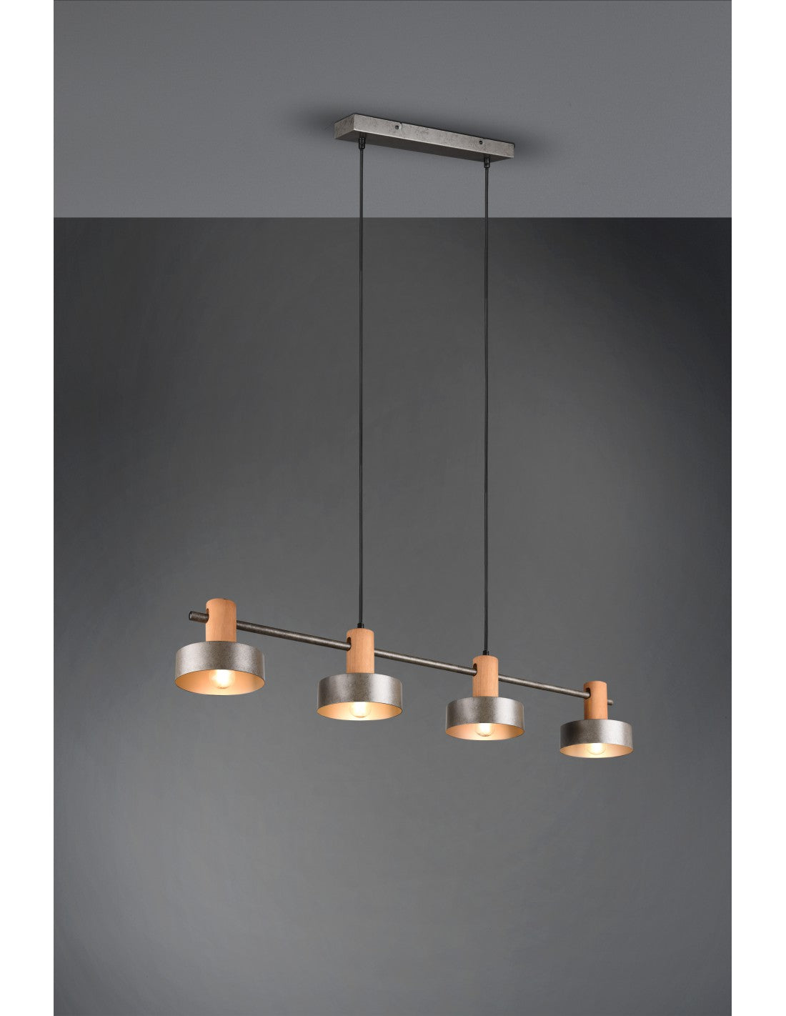 Gaya Pendelleuchte 4xE14 Antik-Nickel und Holz L90 cm Trio-Beleuchtung