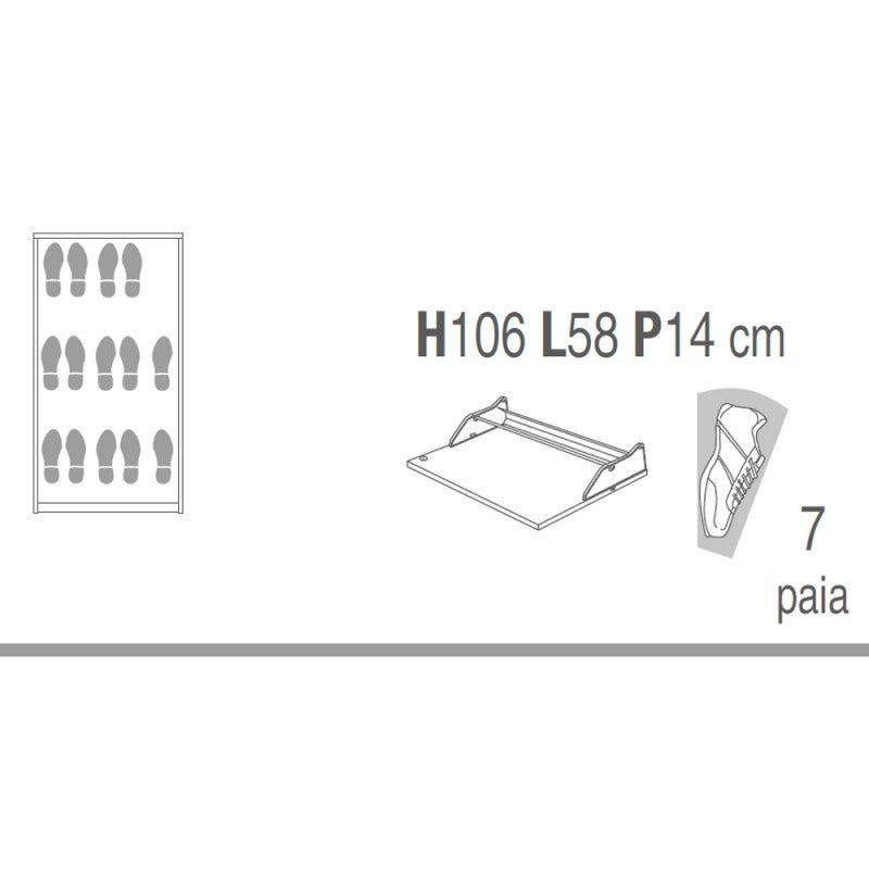 Schlankes, platzsparendes Schuhregal mit drei Türen in Light Olmo 63x18x h117 cm