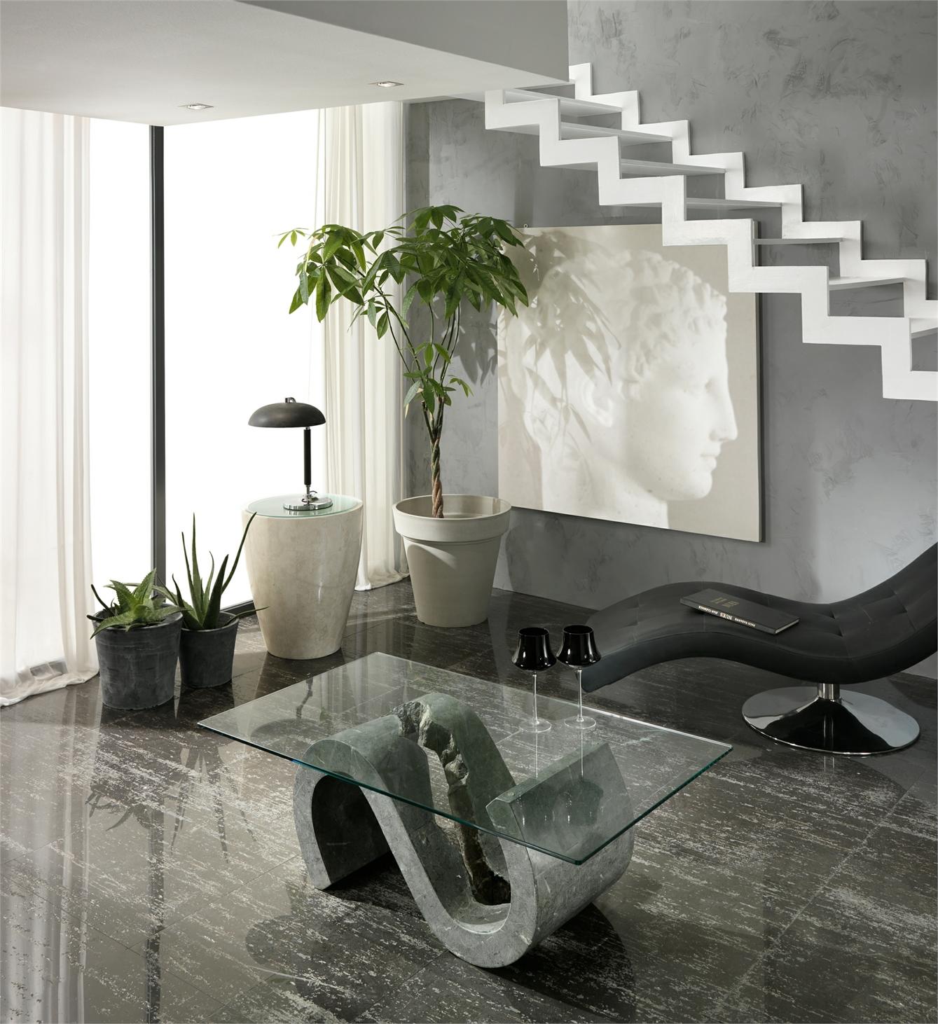 Transparent-grauer Couchtisch 70 cm x 120 cm H. 36 cm