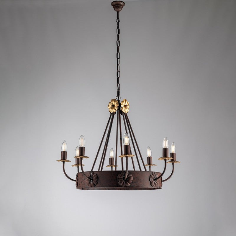Eisen Kronleuchter Schwarz Rost Finish Gold Empire acht Leuchten 76x h57 cm