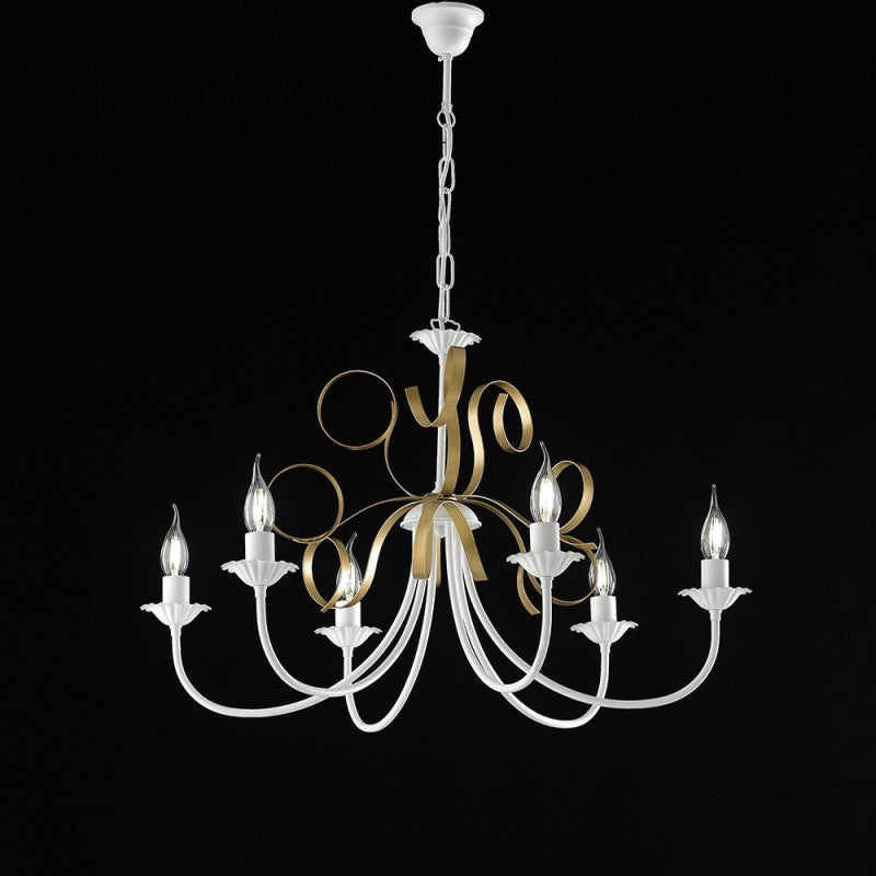 Eisen Kronleuchter Weiß Shabby Gold sechs Leuchten 73x h50 cm