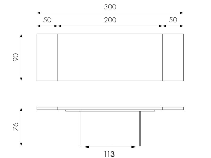 Ausziehbarer Tisch aus wärmebehandelter Eiche und Glasbeinen 200/300x100 cm