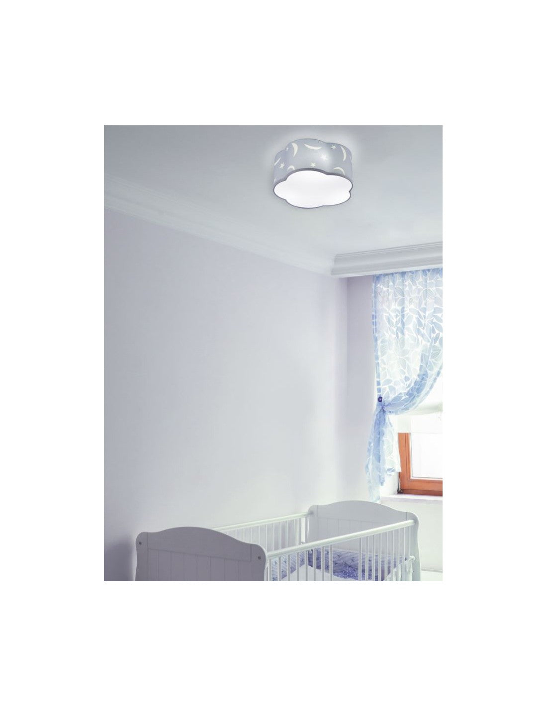 Moony Kinderzimmer-Deckenleuchte, blaue Monde und Sterne, Dekorationen, Ø40 cm, Trio-Beleuchtung