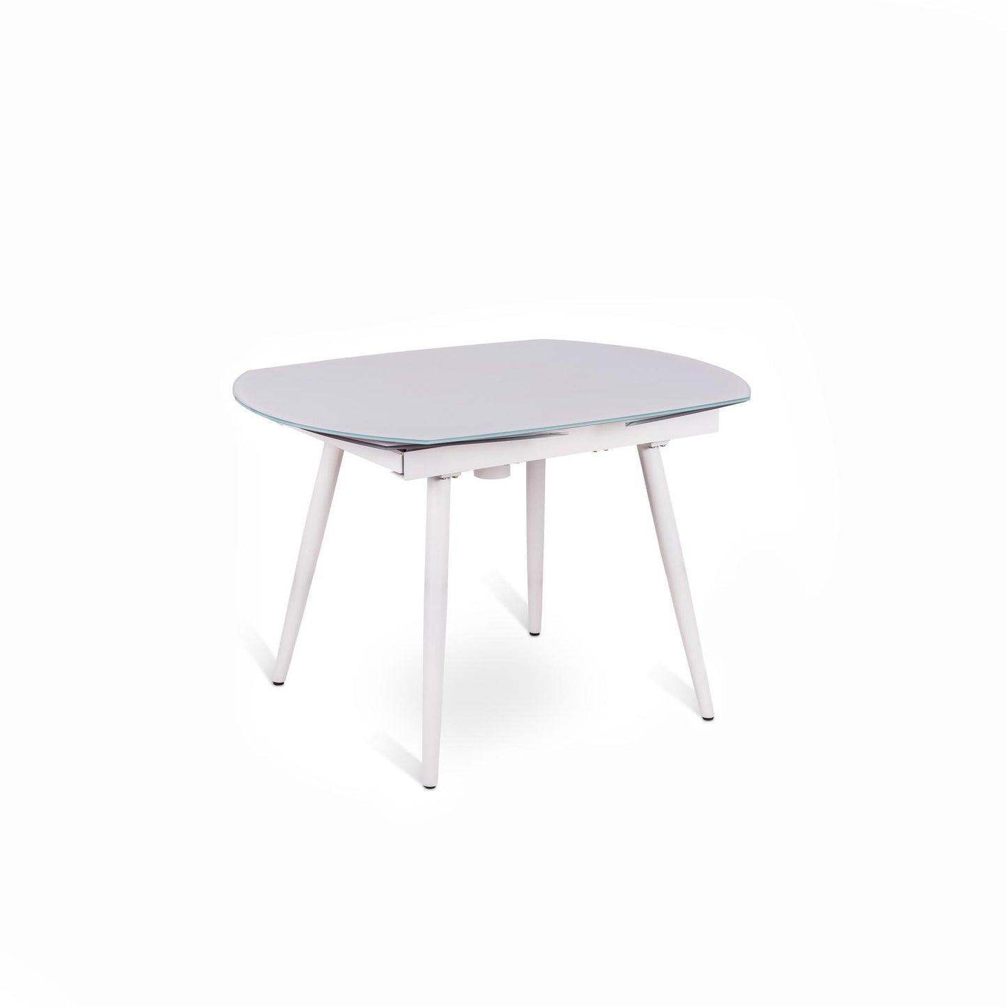 Ausziehbarer Tisch mit weißer Platte aus gehärtetem Glas, 120/180 x 90 cm
