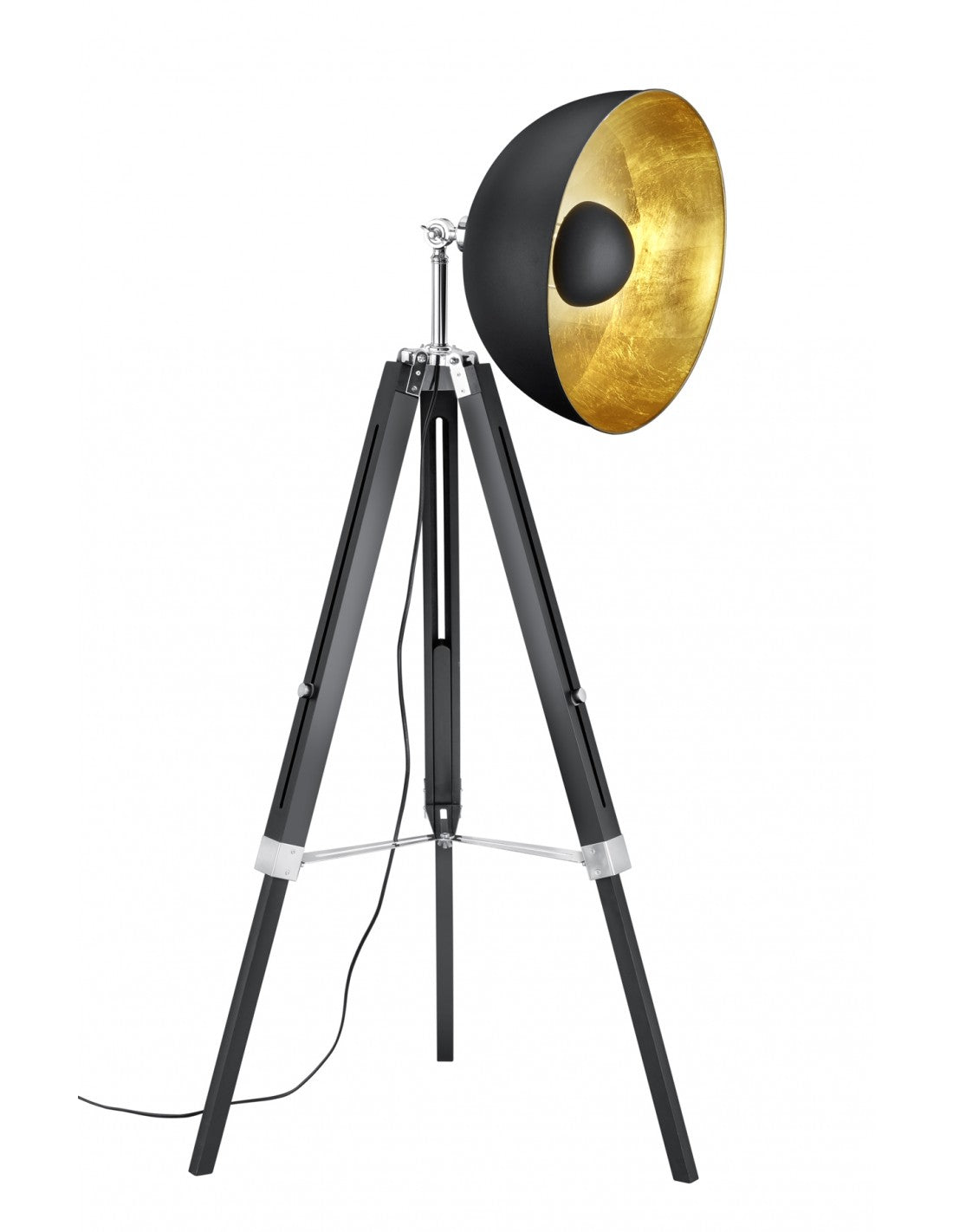 Vintage Stehlampe Tripod Parabola Schwarz und Gold Liège Trio Lighting