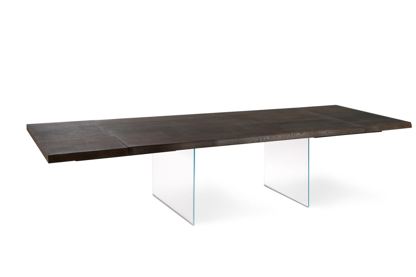 Ausziehbarer Tisch aus wärmebehandelter Eiche und Glasbeinen 200/300x100 cm