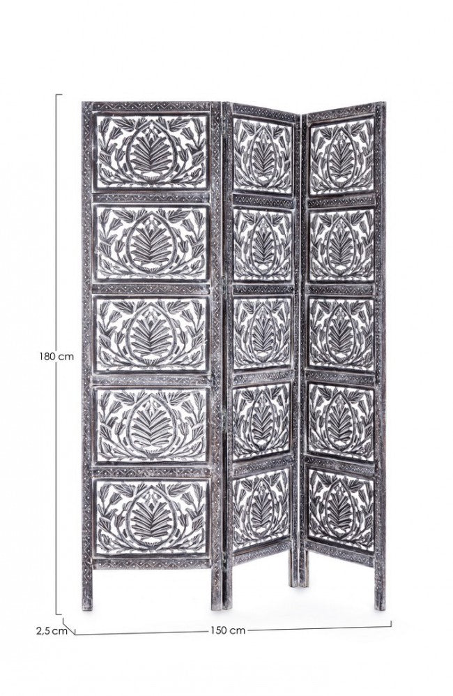 3-türiger, antikgrauer Paravent im Fusion-Stil von Darika