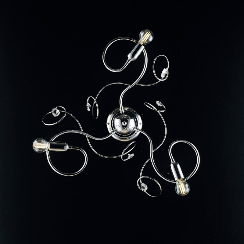 Deckenleuchte aus poliertem verchromtem Eisen mit Kristall-Strasssteinen, 3 Lichter, 47 x H. 21 cm