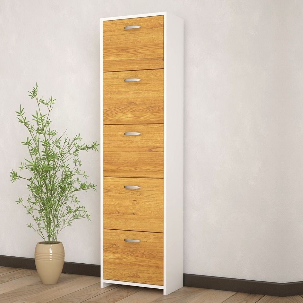 Schuhregal 851980 5 Falttüren aus Eiche mit doppelter Tiefe