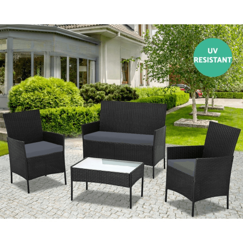 WRS008 Gartenlounge aus schwarzem Rattan