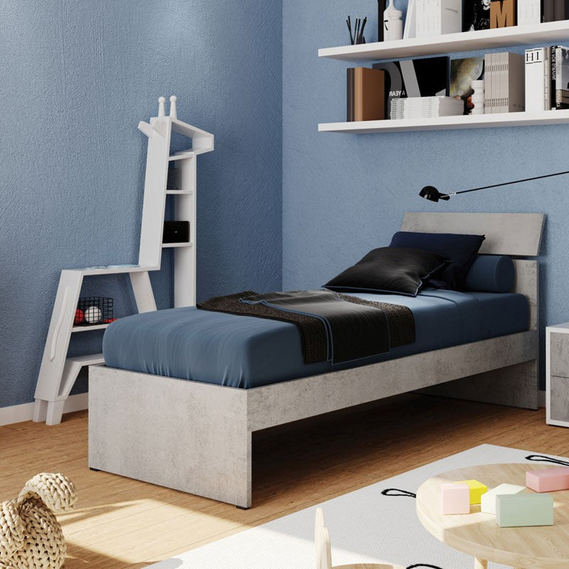 Einzelbett für Schlafzimmer in der Farbe Betongrau 200x85xH 98 cm