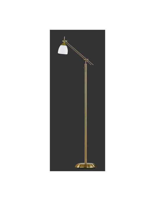 Icaro Stehleuchte aus gealtertem Messing und weißem, mattem Glasspot H165 cm Trio Lighting
