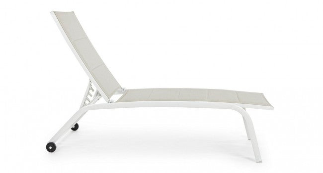 Hohe Sonnenliege aus weißem Aluminium mit Cleopas-Rädern