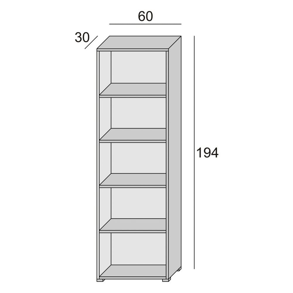 Kompaktes Bücherregal mit fünf verstellbaren Regalen, weiß, Betonhintergrund