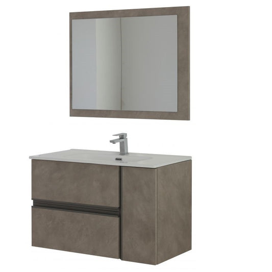 Badezimmerkomposition in der Farbe Asche mit zwei Schubladen und einer Tür, 90 x 46 x 57 cm
