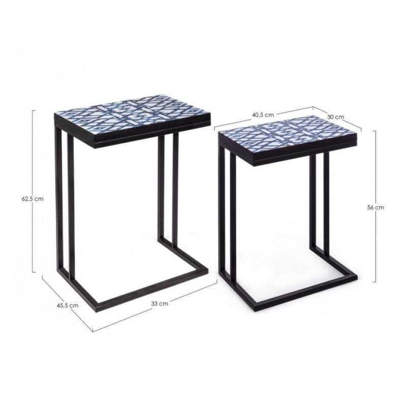 Set mit 2 Couchtischen NEAPOLIS aus Stahl mit MDF-Platte, verziert mit Aufdruck, 62,5 x 56 cm
