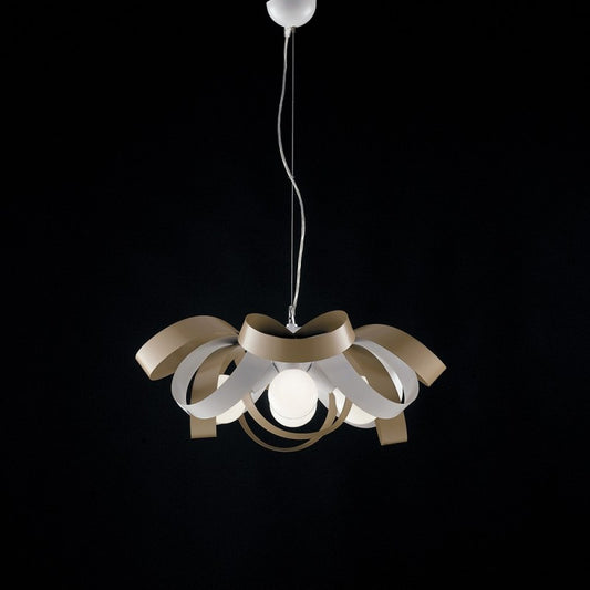 Hängeleuchter aus weißem, taubengrauem Eisen mit vier Lichtern, 66 x 28 cm