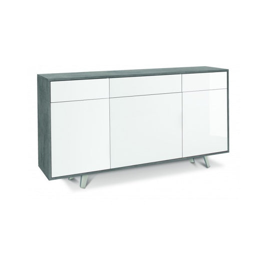 Sideboard drei Türen drei Schubladen Beton Glossy White 164x41x h92 cm