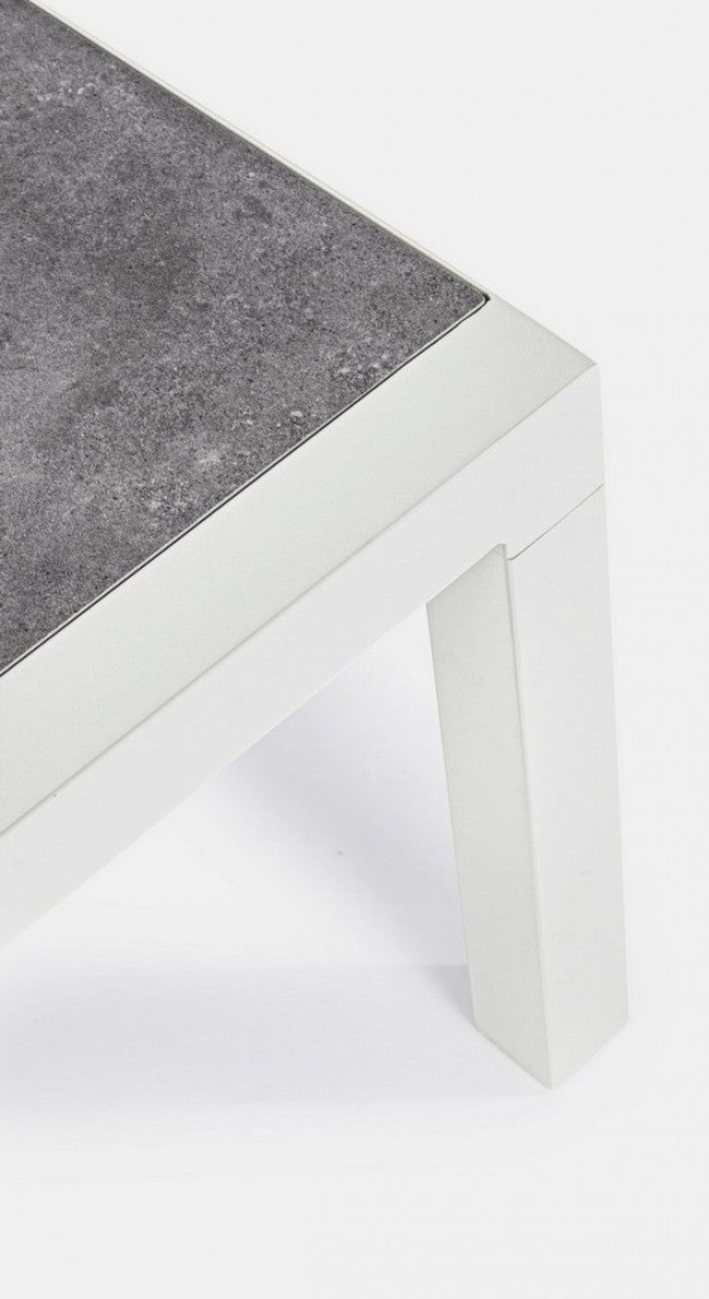 KLEDI LUNAR Couchtisch für den Außenbereich aus weißem Aluminium, 120 x 70 x 43 cm