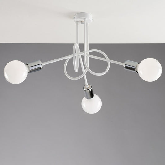 Urban-Deckenleuchte aus weißem Eisen mit Chromoberfläche, drei Lichter 42x h30 cm