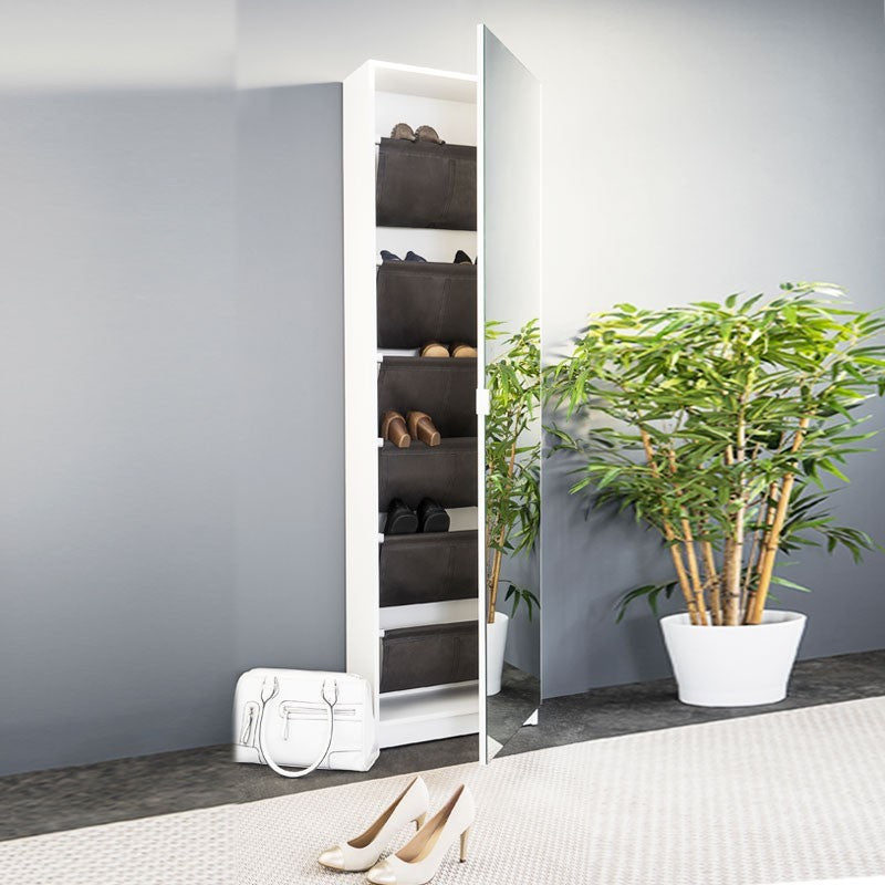 Schuhregal 1 Spiegel Türstruktur weiß 51x22xh.181 cm