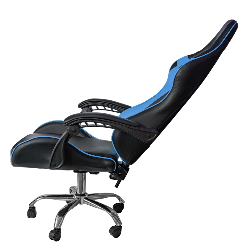 Liegender Büro-Gaming-Stuhl aus Öko-Leder in Blau und Schwarz, 64 x 53 x 123–133 cm
