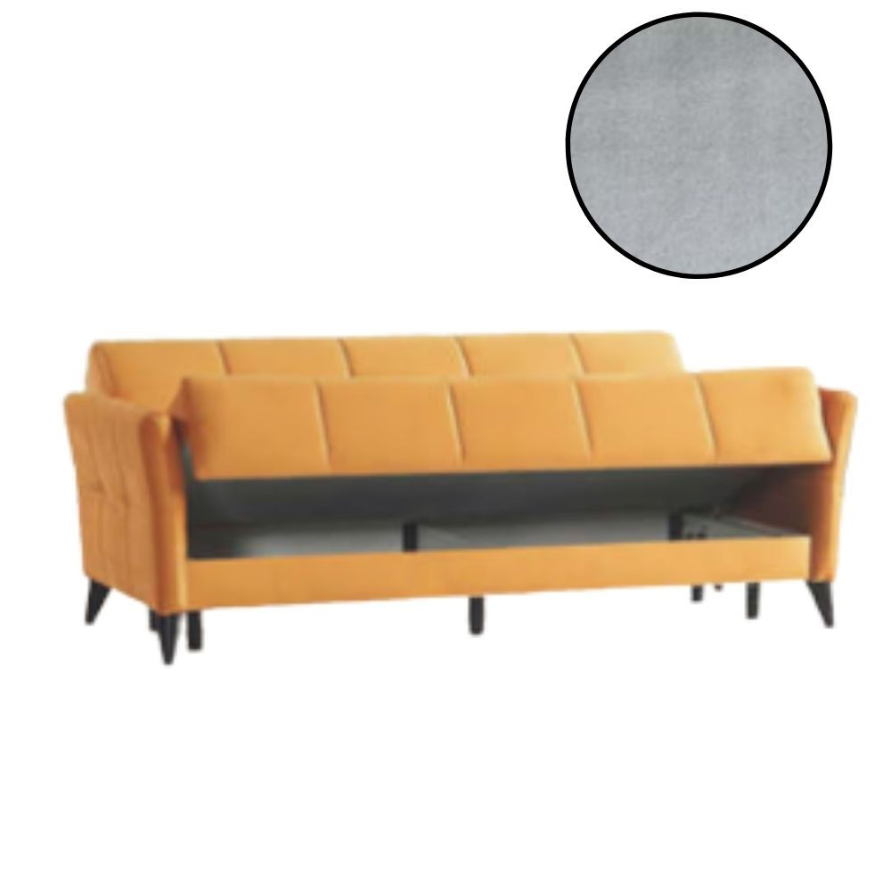Levy 2-Sitzer-Sofa aus grauem Stoff mit Container und Bett