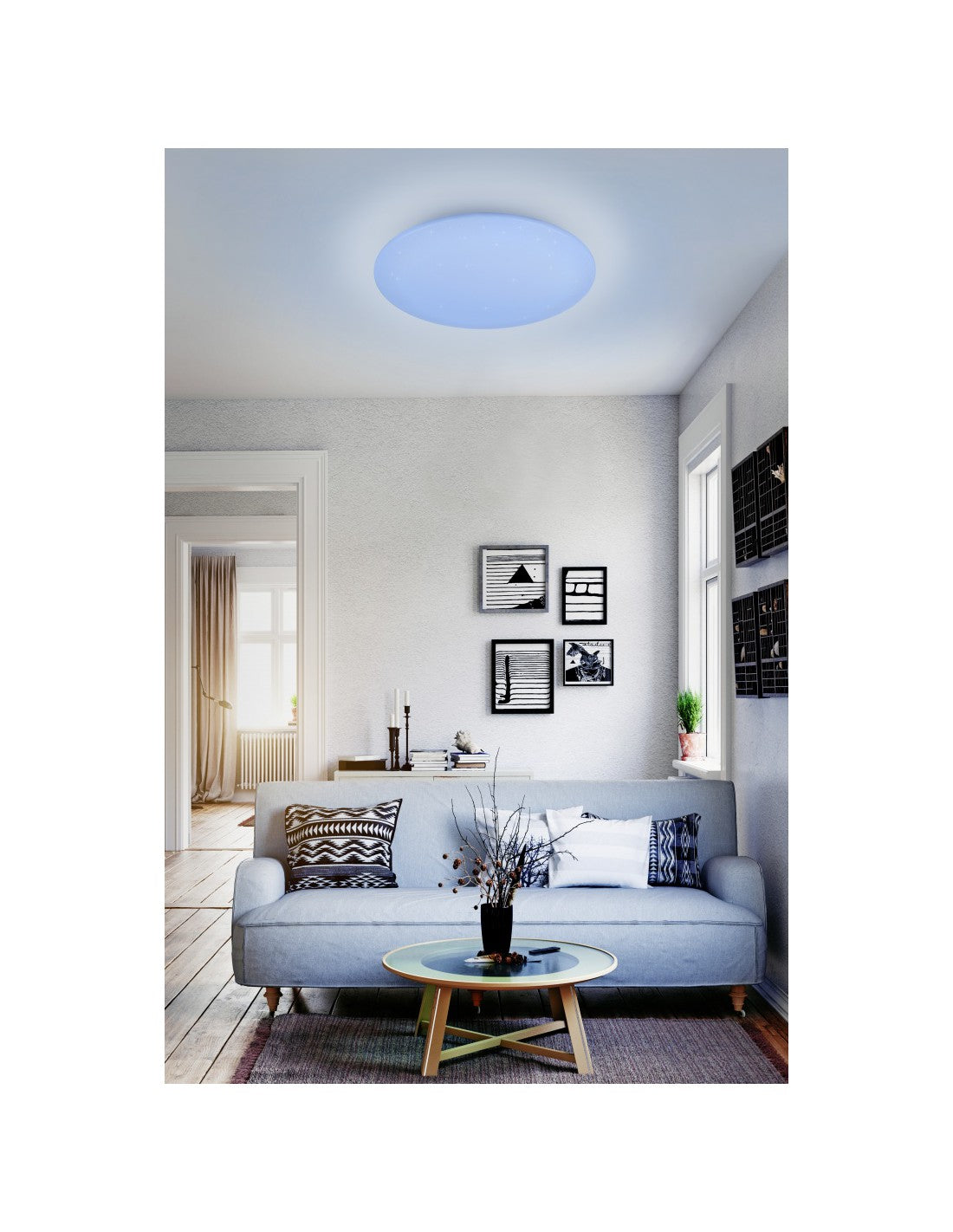 Moderne runde Deckenleuchte Fara, RGB-LED, dimmbar, Weiß, Ø60 cm, Trio-Beleuchtung