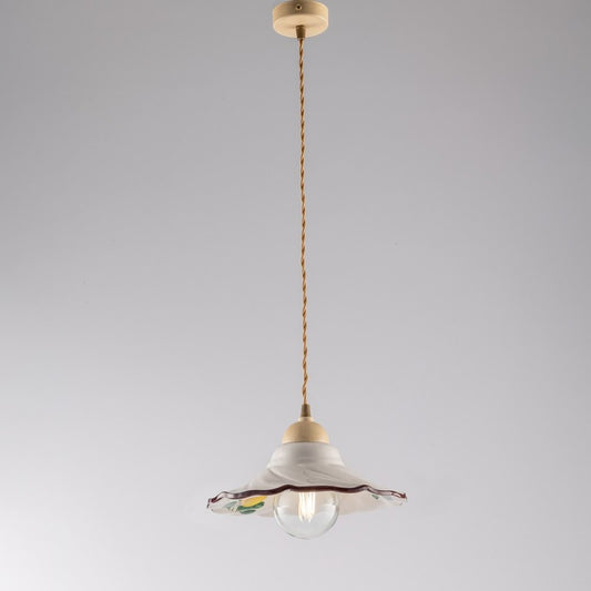 Hohler Kronleuchter aus braunem Decape-Stoff mit einem hellen Keramiklampenschirm 30x h15 cm