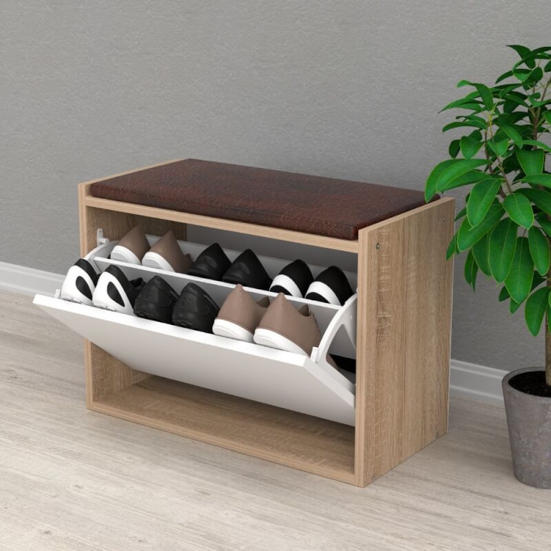 Schuhbox Susa weiß und sonoma mit gepolstertem Kissen